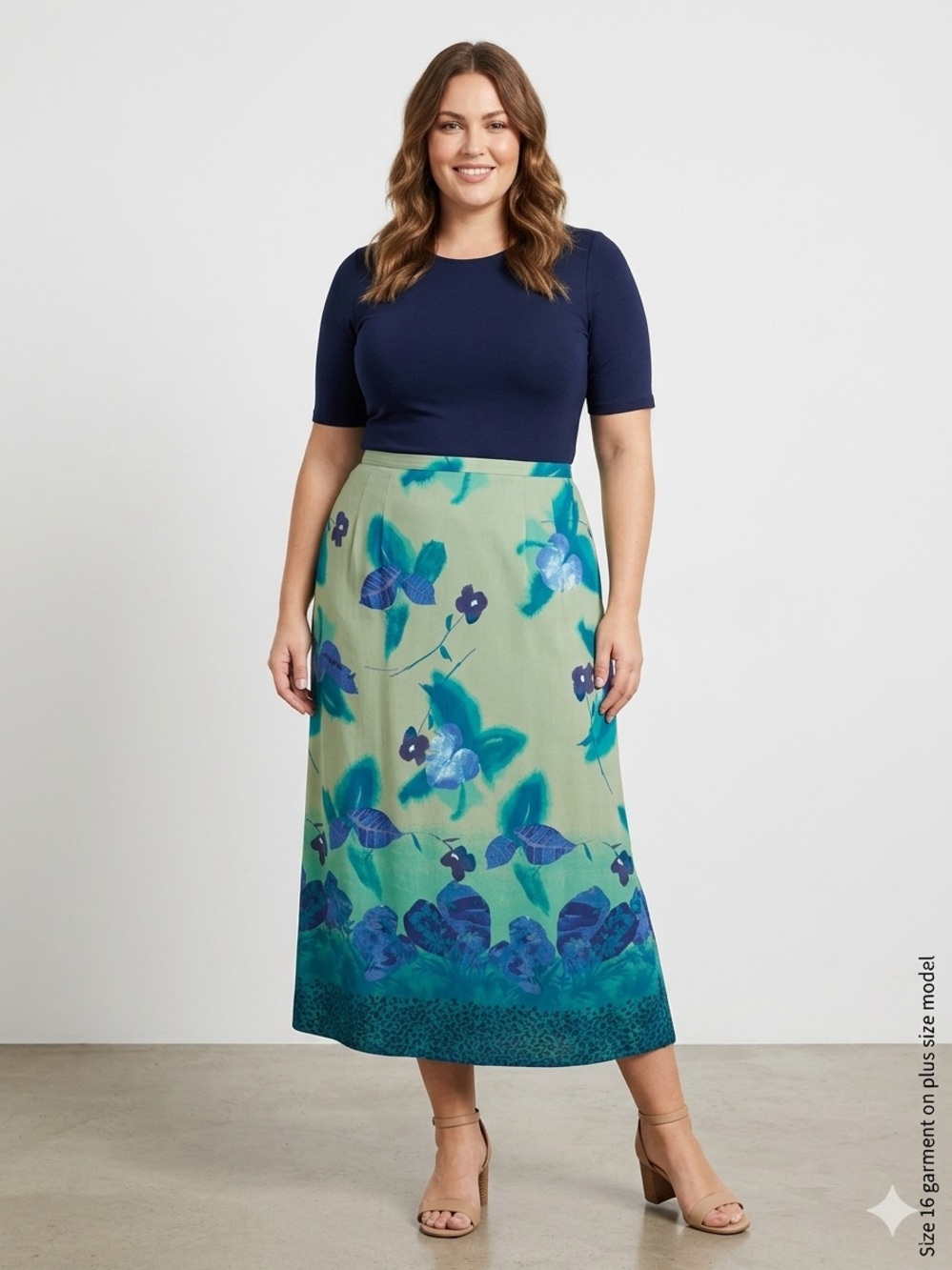 Vintage Y2K Intriguing Threads Sage Green Tropical Floral Midi Skirt 16